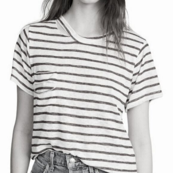 LNA Iles Navy Stripe Distressed Crewneck Short-sleeve Pullover Top - Picture 3 of 16